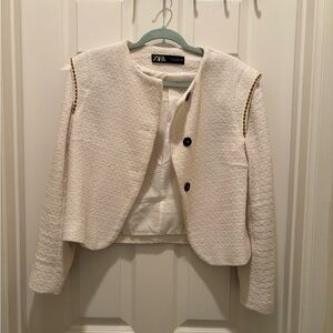 Zara Women's Cream Blazer with Gold Details
